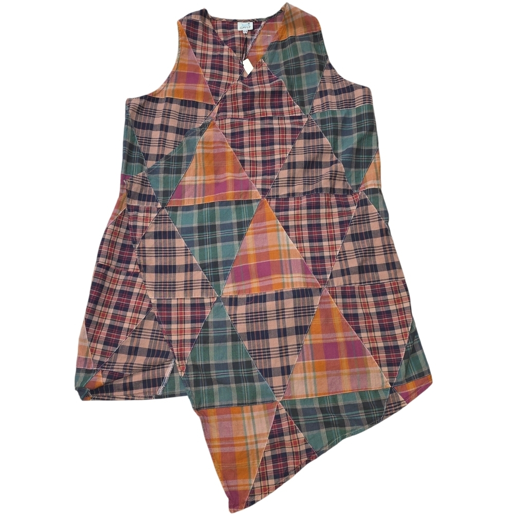 Jaded Gypsy Look Of Love Patchwork Plaid Vest One Size Asymmetrical Boho Cotton - Picture 4 of 14